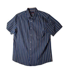 UNTUCKit Ryder Mens Large Blue Striped Short Sleeve Slim Fit Button Down Shirt